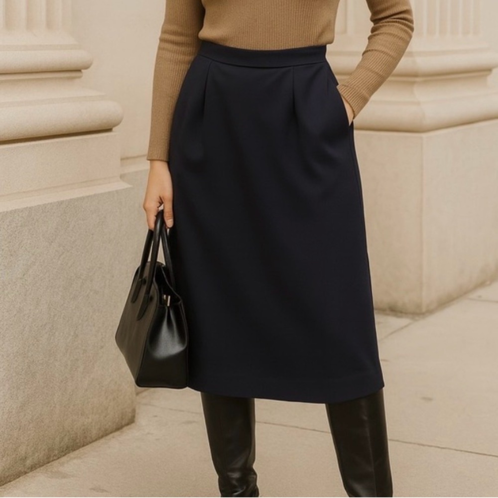 Pykettes Black A Line MIDI Skirt with Kick Pleat & Side Pockets Size 12